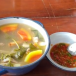 ไก่บ้านต้มมะละกอกับพริกเกลือ        